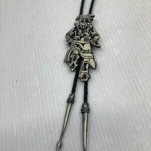 Vtg pirate warrior chunky 3.5" silver tone bolo tie